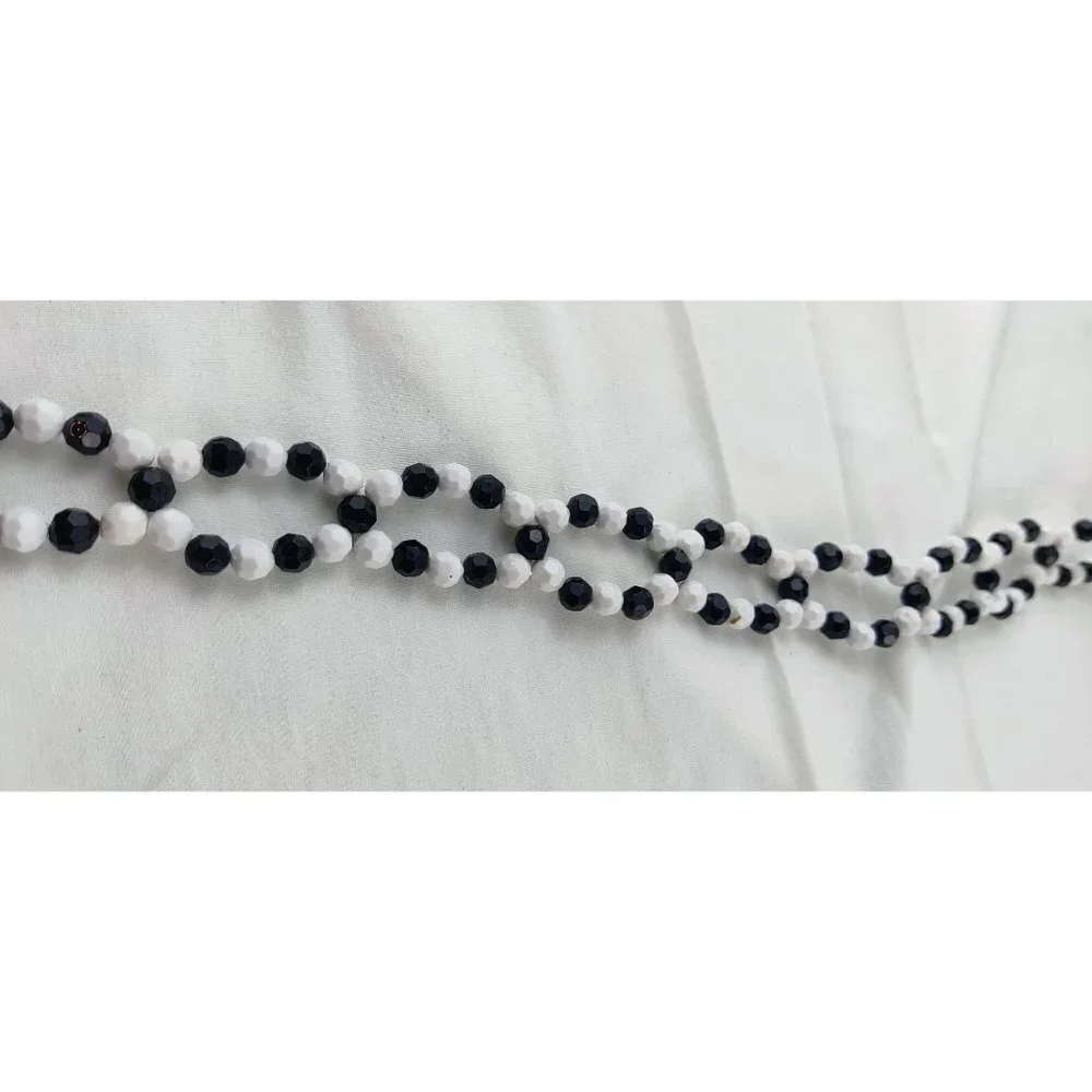 Beaded Belt Black White Beads Silver Extension Chain Boho Cottage Core Necklace